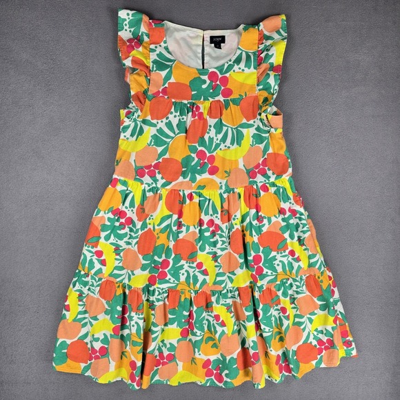 J. Crew Dresses & Skirts - J Crew Dress Womens 0 Multicolor Fruit Print Ruffle Linen Blend Summer Party